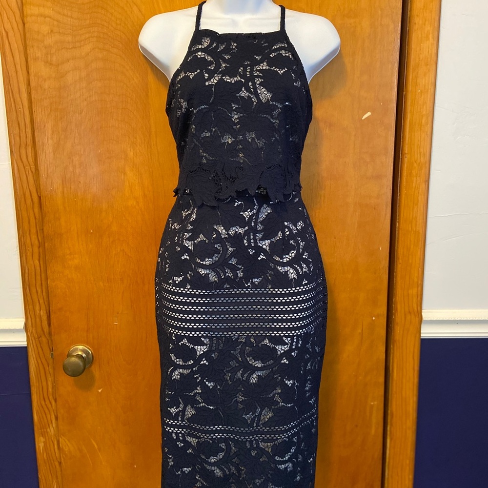 ASOS Navy Blue Lace Midi Dress